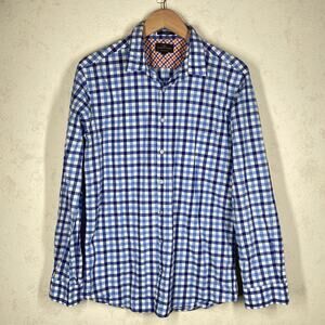 Rodd & Gunn Men's Medium Blue Check Button Down Shirt Sports Fit Italy